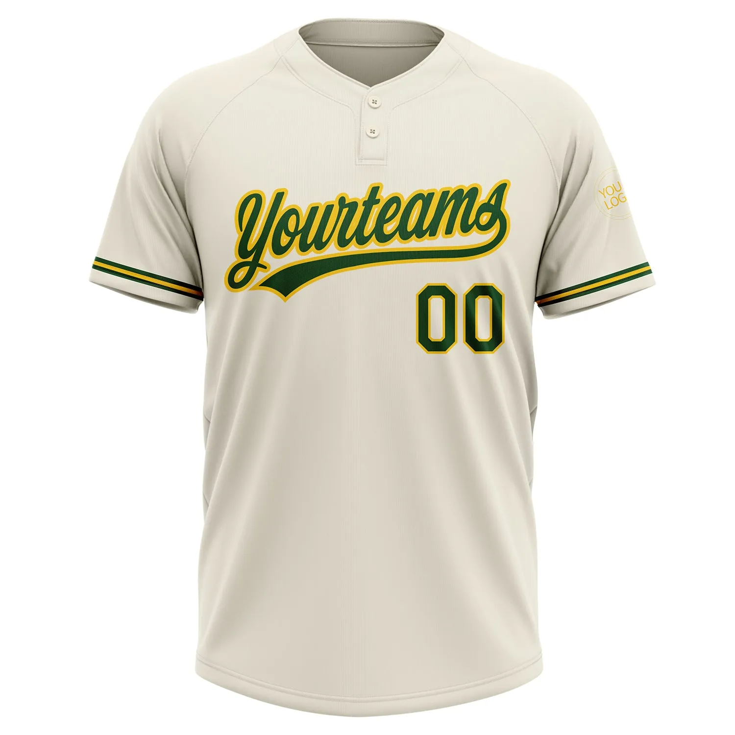 Custom Cream Green-Yellow Two-Button Unisex Softball Jersey FansIdea
