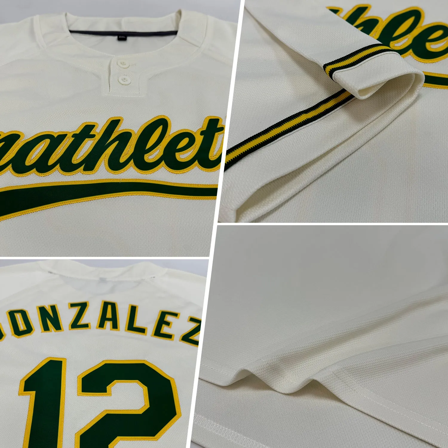 Custom Cream Green-Yellow Two-Button Unisex Softball Jersey FansIdea