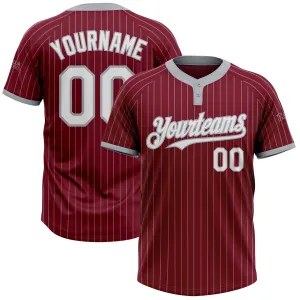 Custom Crimson Gray Pinstripe White Two-Button Unisex Softball Jersey FansIdea