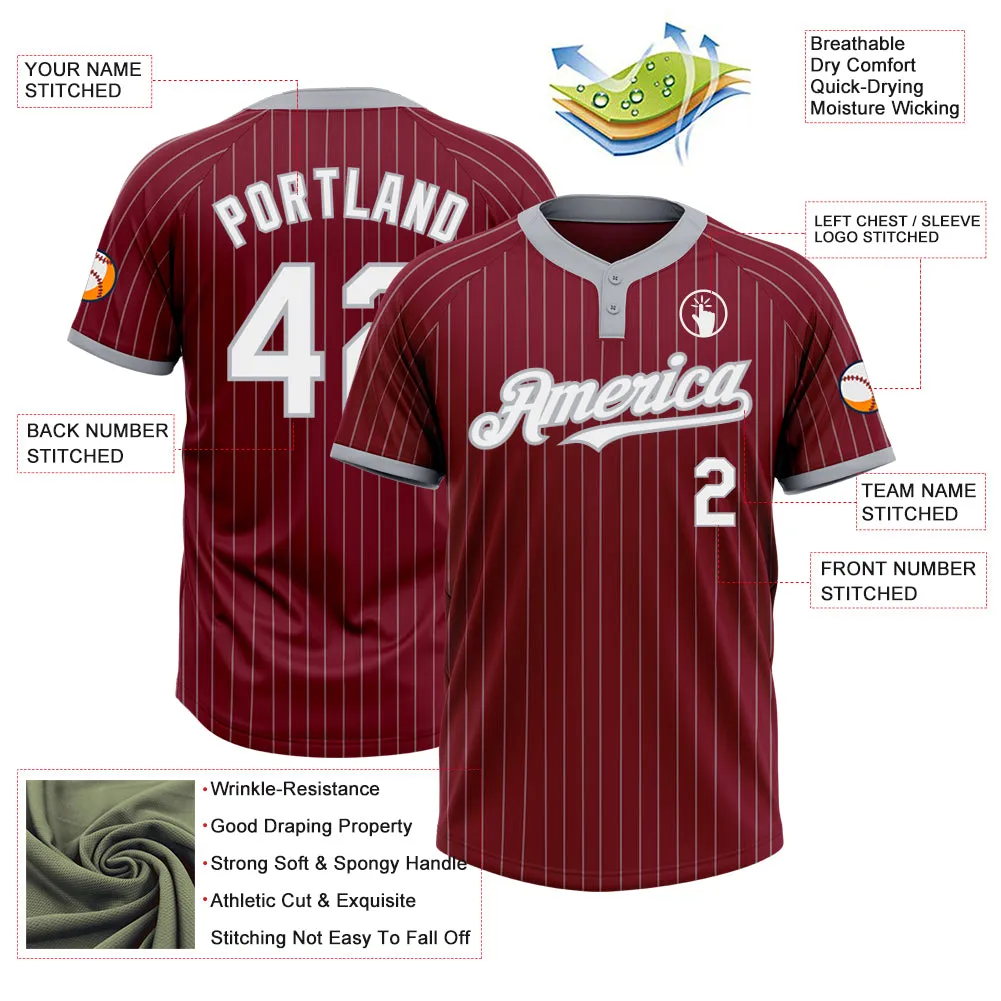 Custom Crimson Gray Pinstripe White Two-Button Unisex Softball Jersey FansIdea