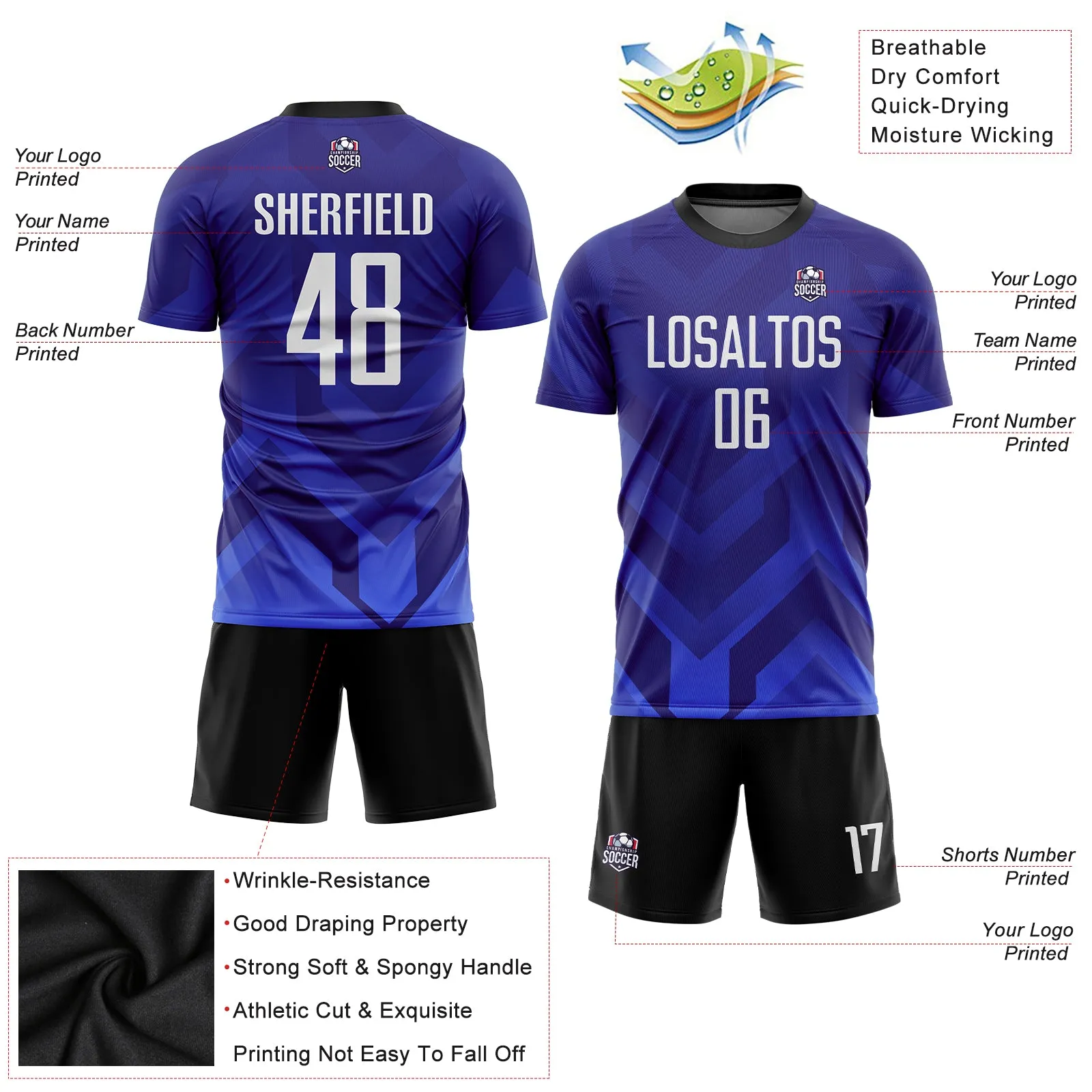 Custom Dark Purple White Royal-Navy Sublimation Soccer Uniform Jersey FansIdea