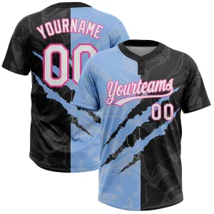 Custom Graffiti Pattern Black Light Blue-Pink 3D Two-Button Unisex Softball Jersey FansIdea