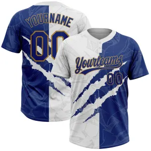 Custom Graffiti Pattern Royal-Old Gold 3D Two-Button Unisex Softball Jersey FansIdea