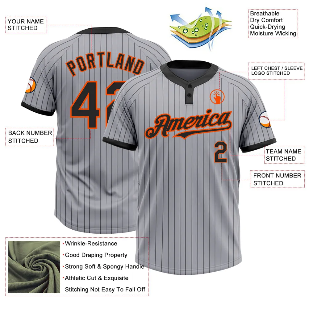 Custom Gray Black Pinstripe Orange Two-Button Unisex Softball Jersey FansIdea