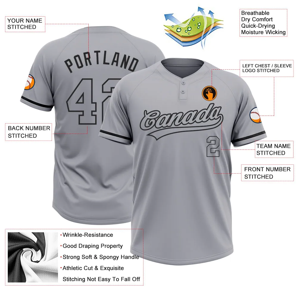 Custom Gray Black Two-Button Unisex Softball Jersey FansIdea