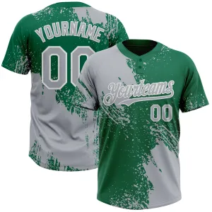 Custom Gray Kelly Green-White 3D Pattern Abstract Brush Stroke Two-Button Unisex Softball Jersey FansIdea