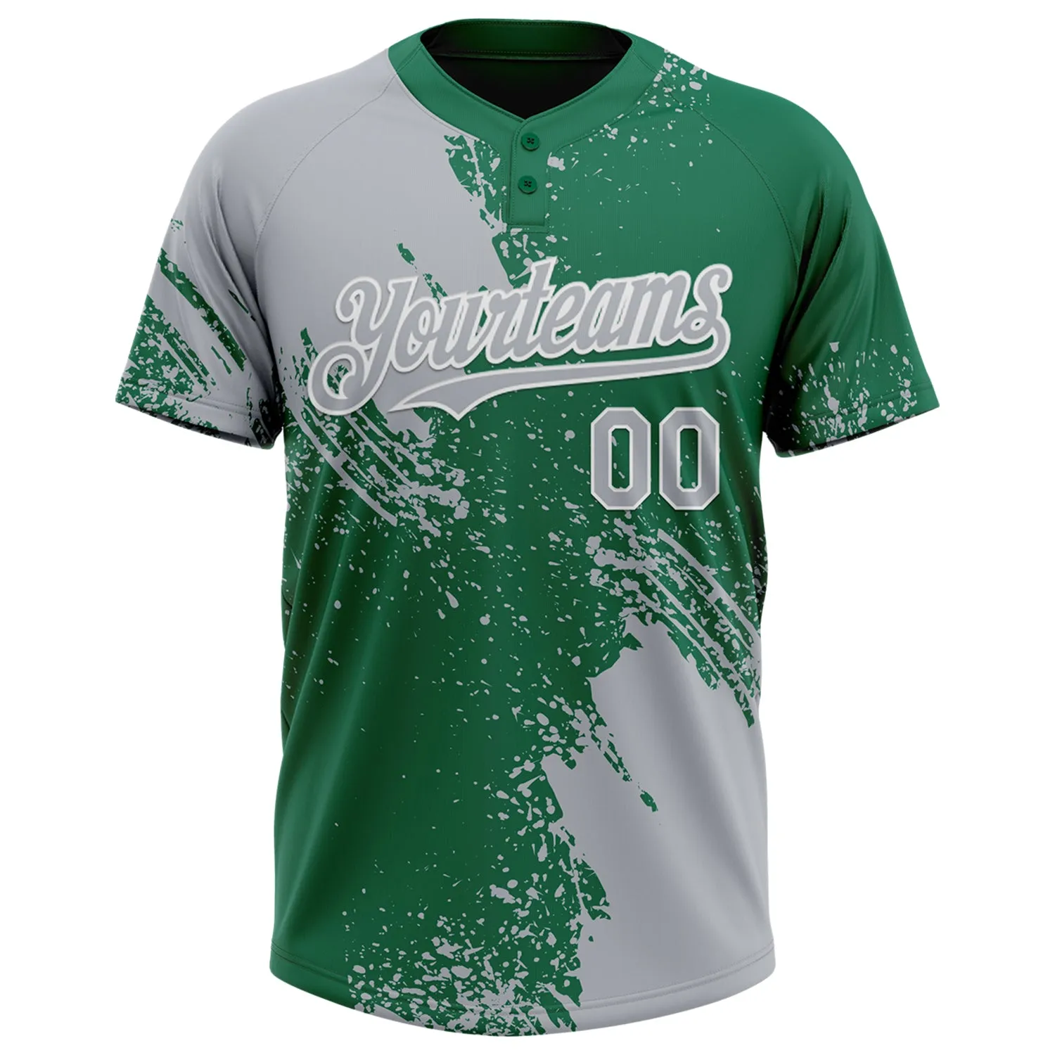 Custom Gray Kelly Green-White 3D Pattern Abstract Brush Stroke Two-Button Unisex Softball Jersey FansIdea