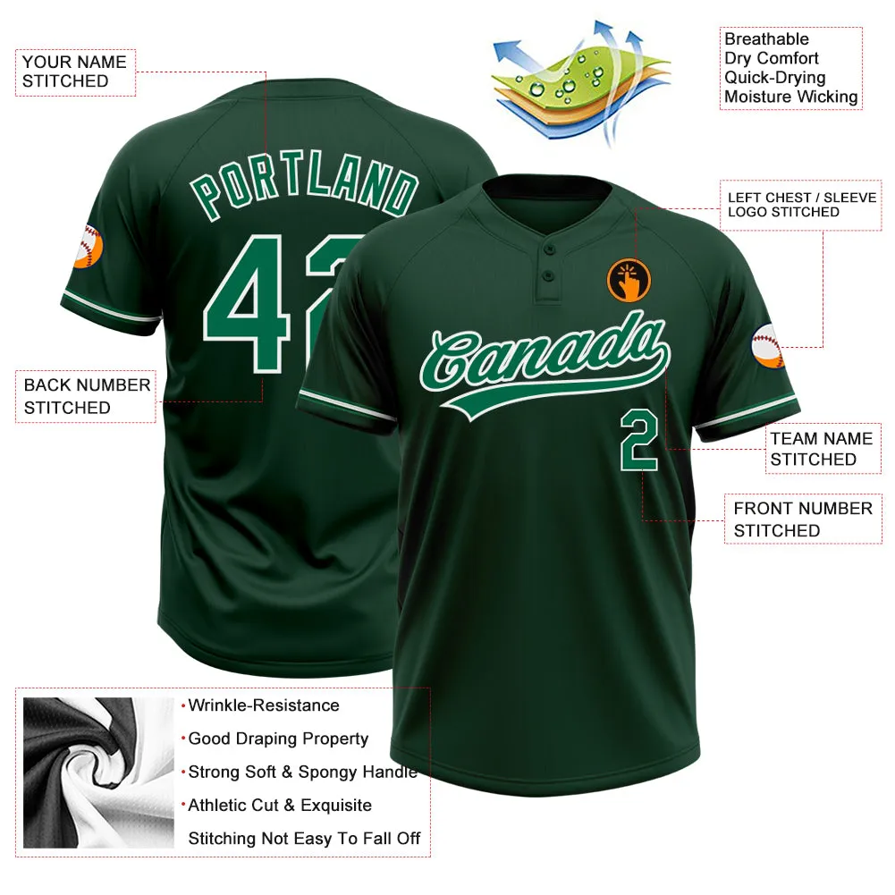Custom Green Kelly Green-White Two-Button Unisex Softball Jersey FansIdea