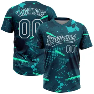 Custom Green Midnight Green-Teal 3D Pattern Two-Button Unisex Softball Jersey FansIdea