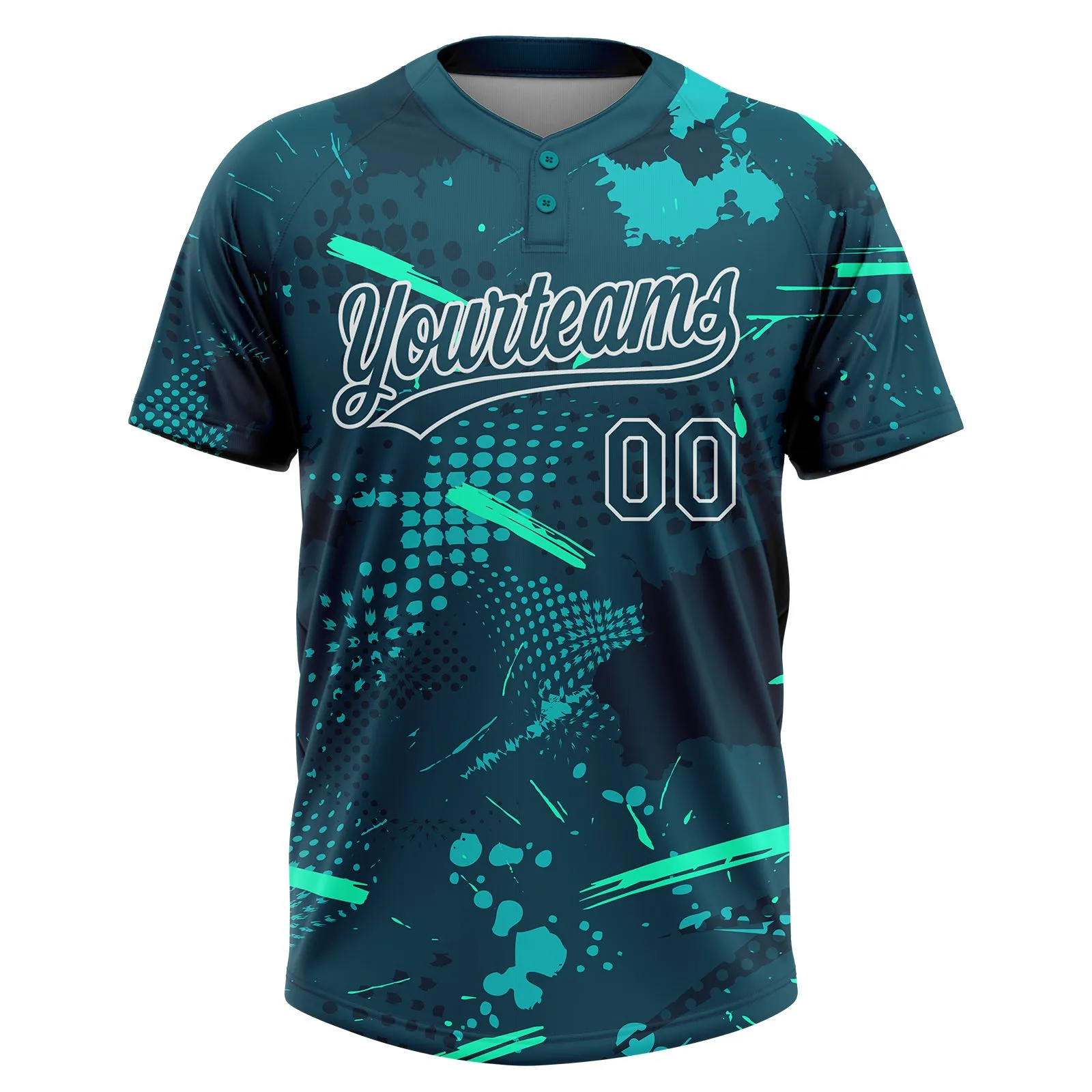 Custom Green Midnight Green-Teal 3D Pattern Two-Button Unisex Softball Jersey FansIdea