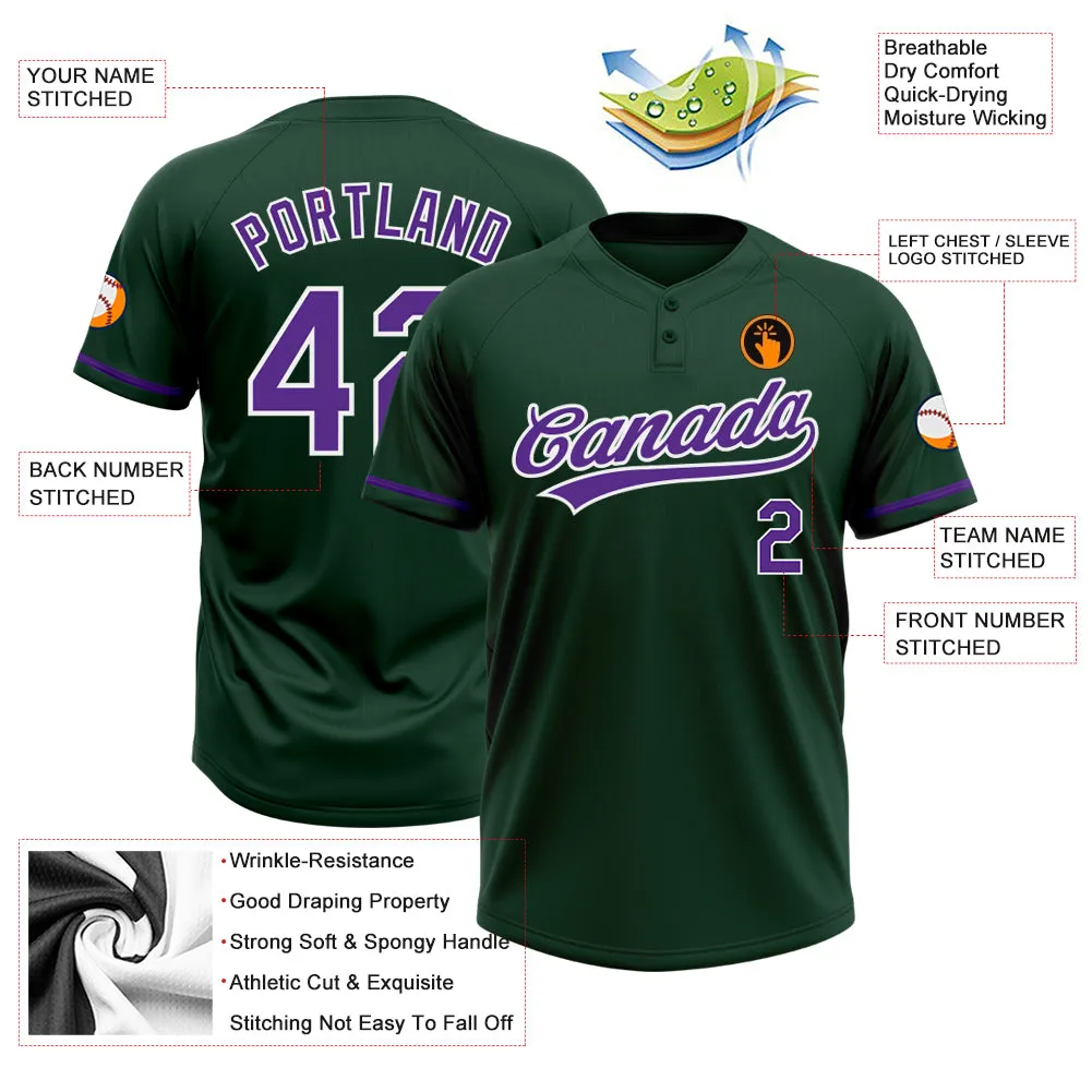 Custom Green Purple-White Two-Button Unisex Softball Jersey FansIdea