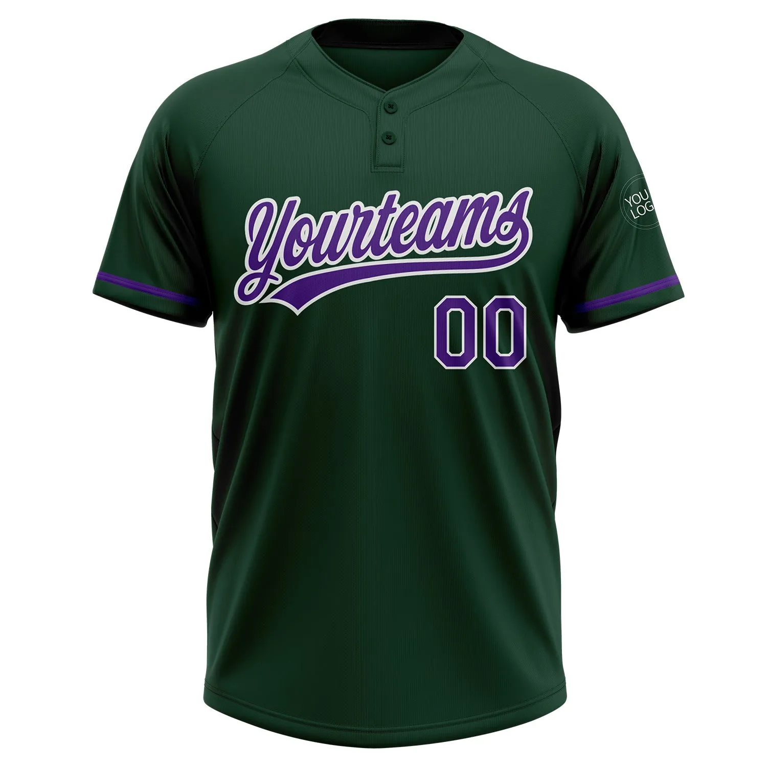 Custom Green Purple-White Two-Button Unisex Softball Jersey FansIdea