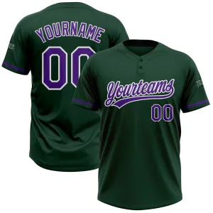 Custom Green Purple-White Two-Button Unisex Softball Jersey FansIdea