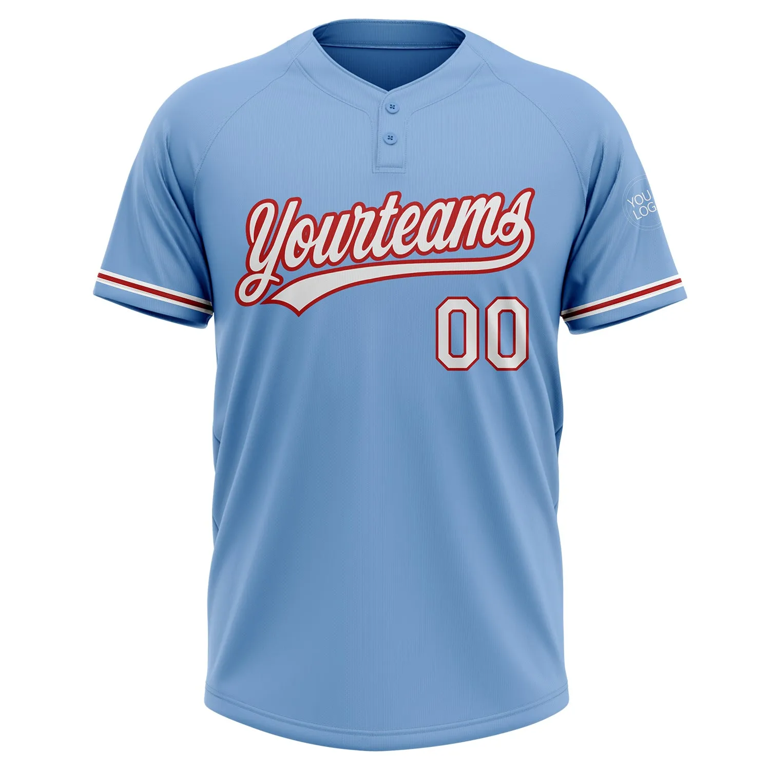 Custom Light Blue White-Red Two-Button Unisex Softball Jersey FansIdea