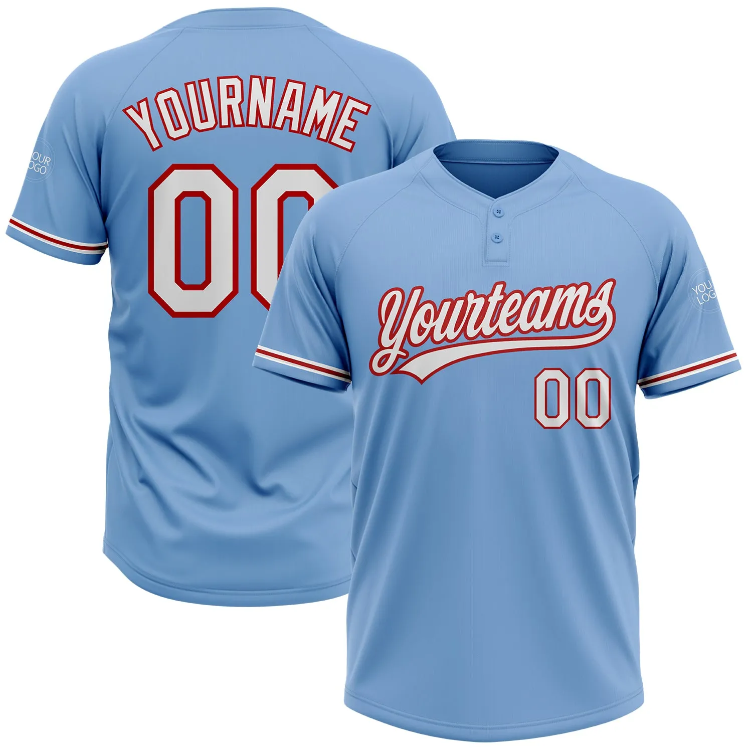 Custom Light Blue White-Red Two-Button Unisex Softball Jersey FansIdea