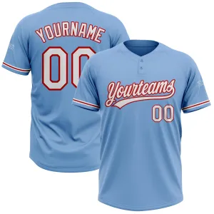 Custom Light Blue White-Red Two-Button Unisex Softball Jersey FansIdea