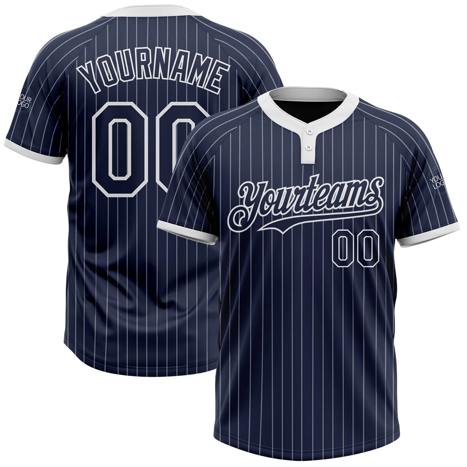 Custom Navy White Pinstripe White Two-Button Unisex Softball Jersey FansIdea