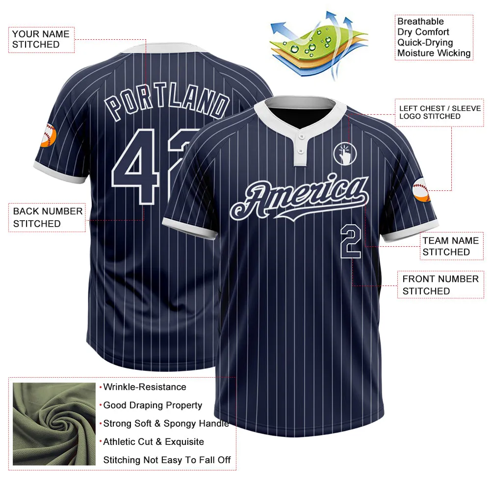 Custom Navy White Pinstripe White Two-Button Unisex Softball Jersey FansIdea