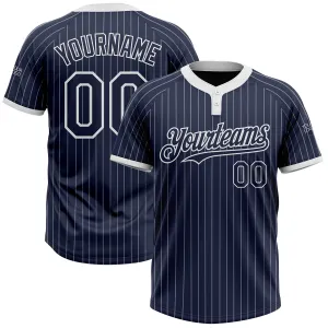 Custom Navy White Pinstripe White Two-Button Unisex Softball Jersey FansIdea