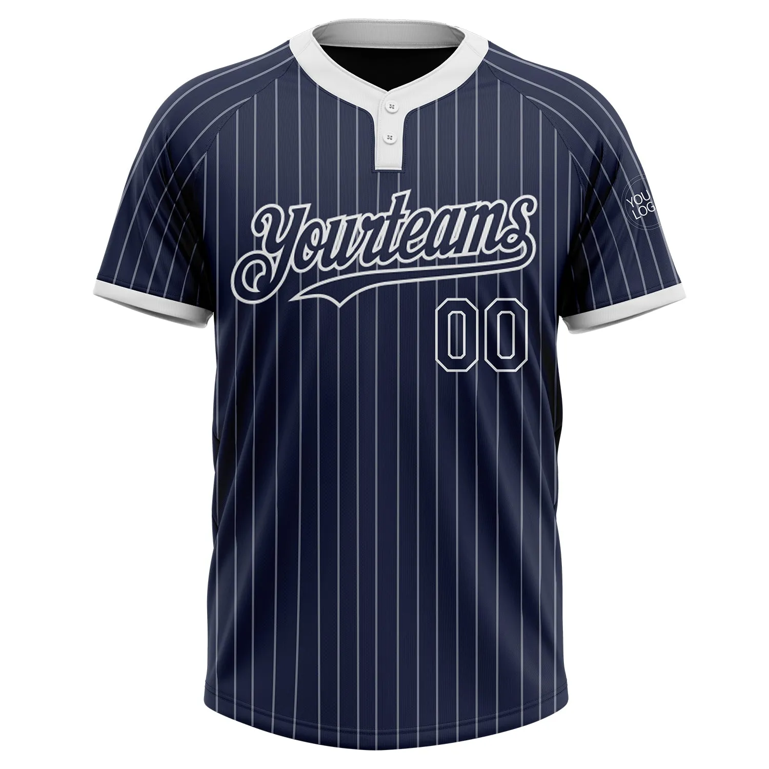 Custom Navy White Pinstripe White Two-Button Unisex Softball Jersey FansIdea