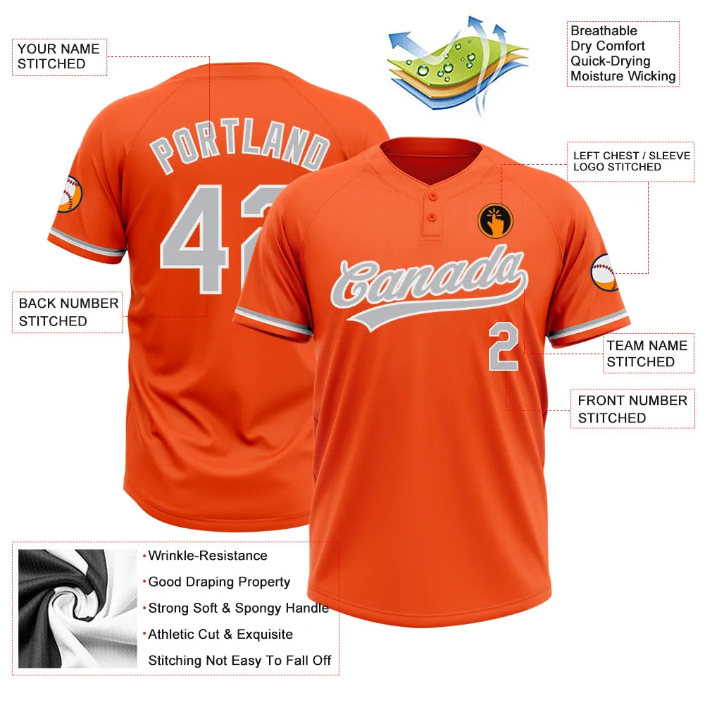 Custom Orange Gray-White Two-Button Unisex Softball Jersey FansIdea