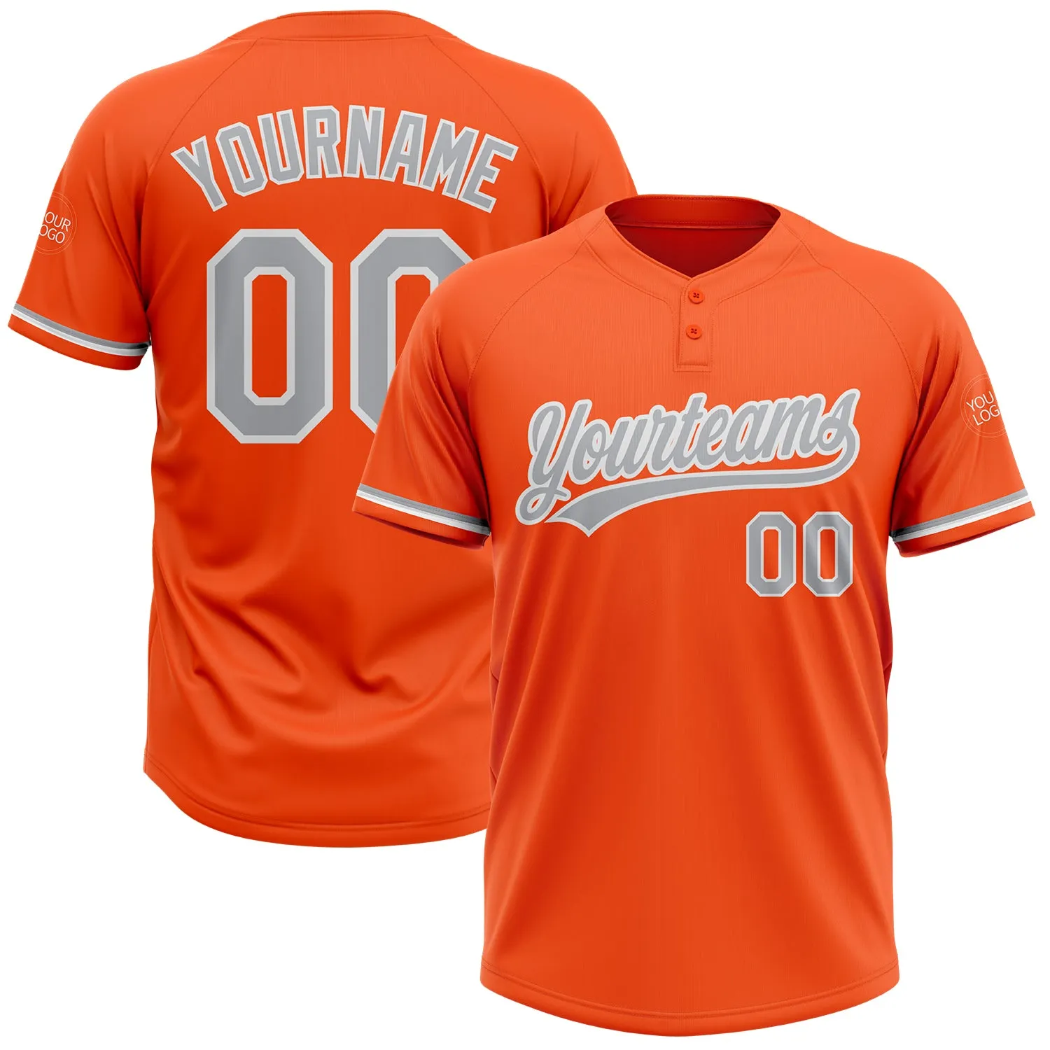 Custom Orange Gray-White Two-Button Unisex Softball Jersey FansIdea