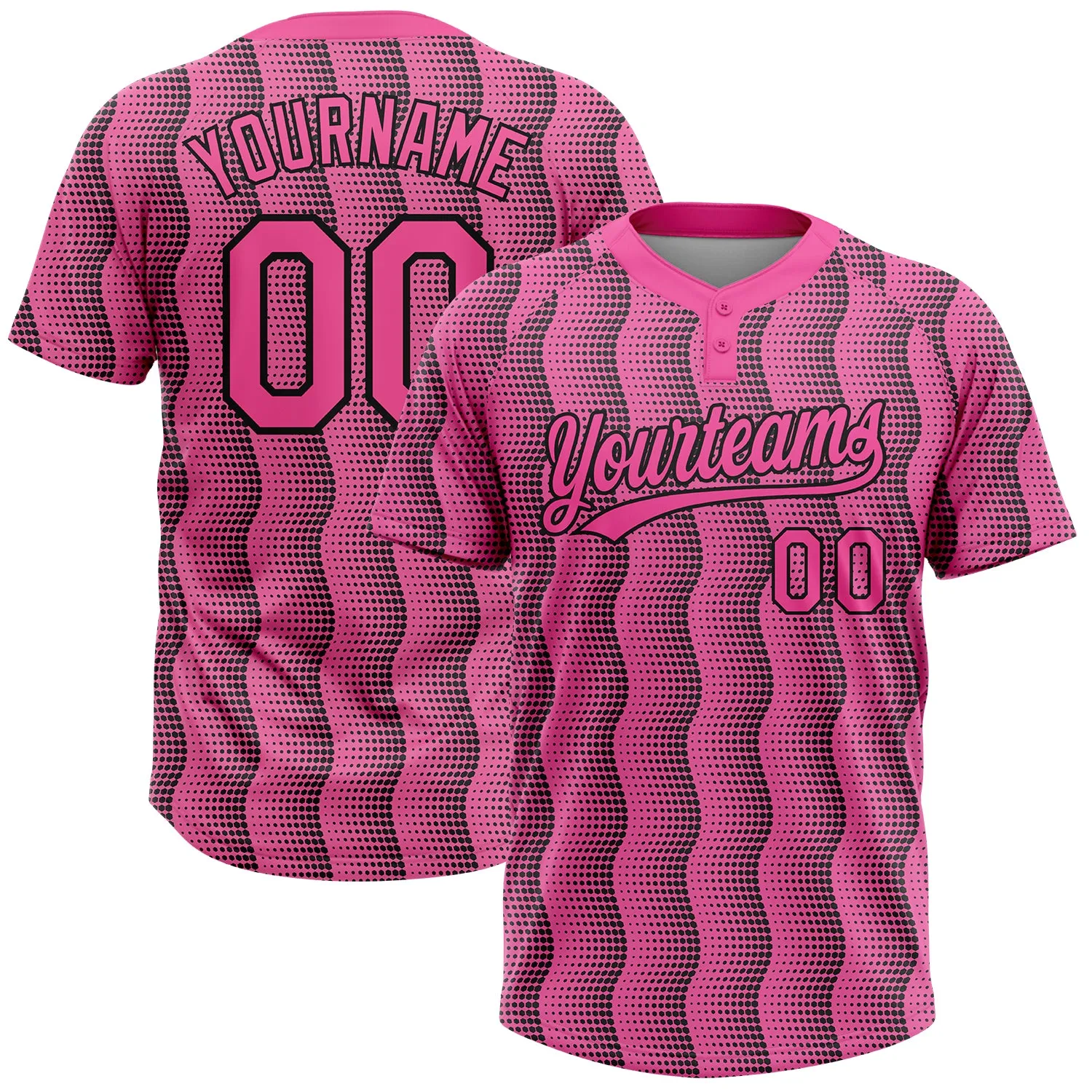 Custom Pink Pink-Black 3D Pattern Two-Button Unisex Softball Jersey FansIdea