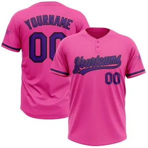 Custom Pink Purple-Black Two-Button Unisex Softball Jersey FansIdea