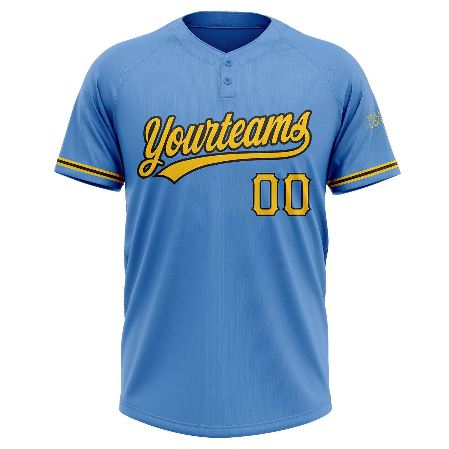 Custom Powder Blue Yellow-Black Two-Button Unisex Softball Jersey FansIdea