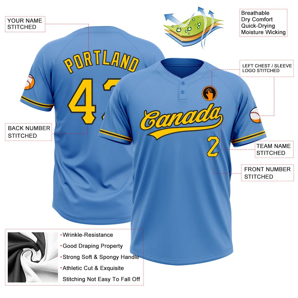 Custom Powder Blue Yellow-Black Two-Button Unisex Softball Jersey FansIdea