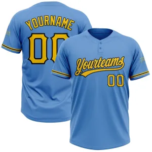 Custom Powder Blue Yellow-Black Two-Button Unisex Softball Jersey FansIdea