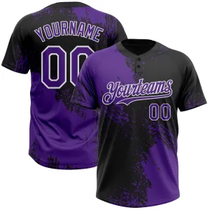 Custom Purple Black-White 3D Pattern Abstract Brush Stroke Two-Button Unisex Softball Jersey FansIdea