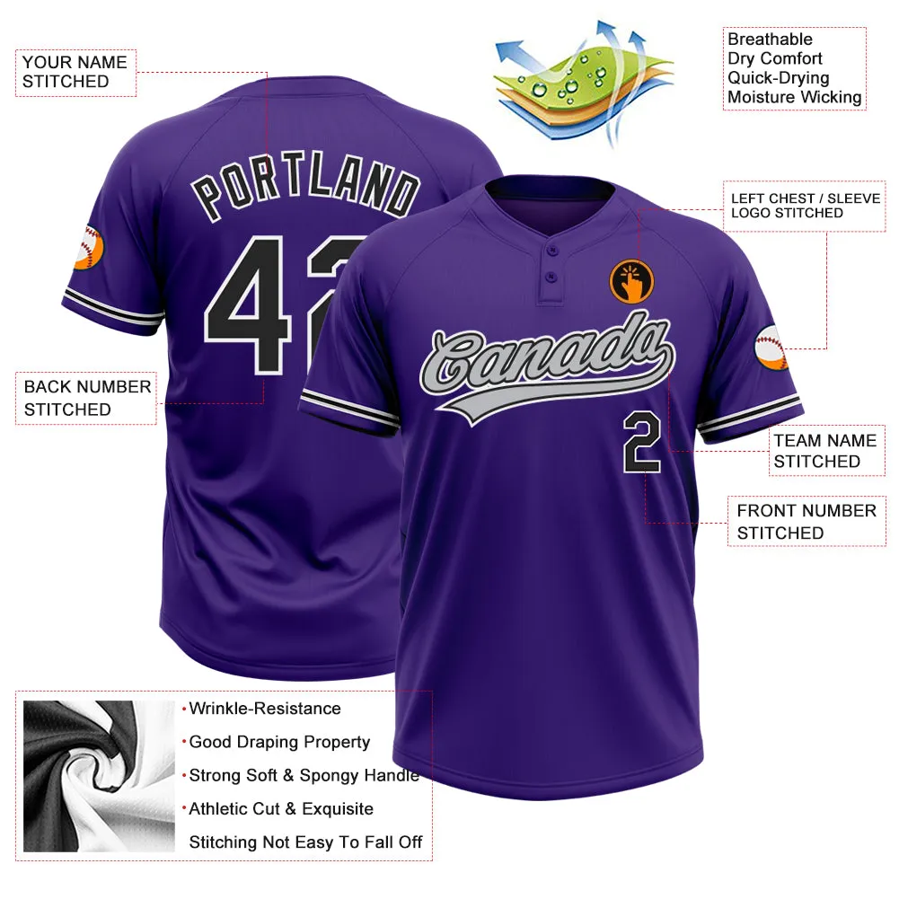 Custom Purple Black-White Two-Button Unisex Softball Jersey FansIdea