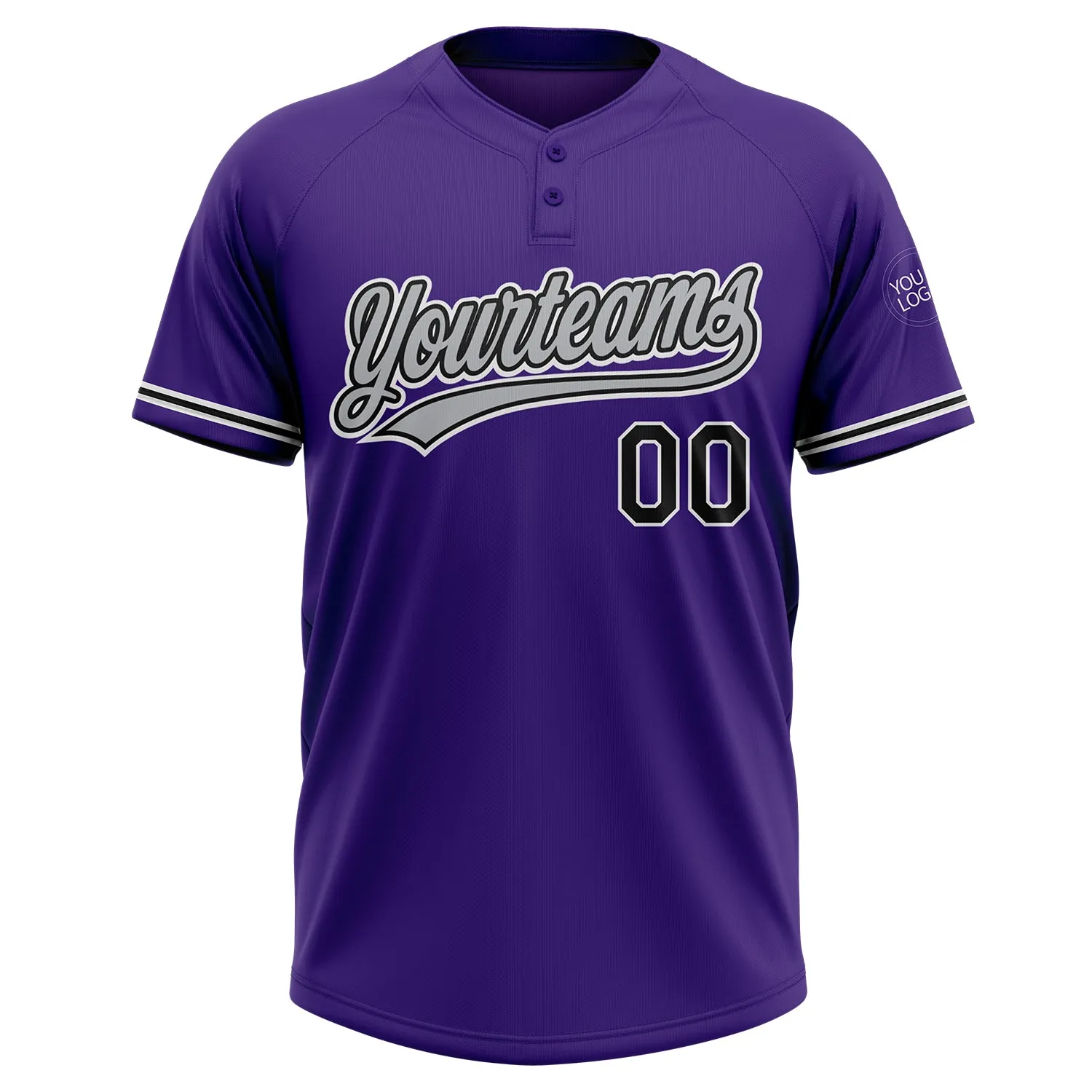 Custom Purple Black-White Two-Button Unisex Softball Jersey FansIdea
