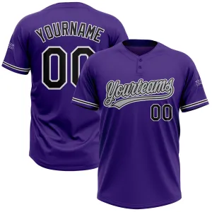 Custom Purple Black-White Two-Button Unisex Softball Jersey FansIdea