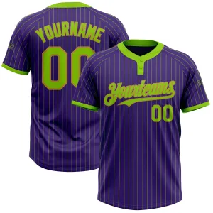 Custom Purple Neon Green Pinstripe Old Gold Two-Button Unisex Softball Jersey FansIdea