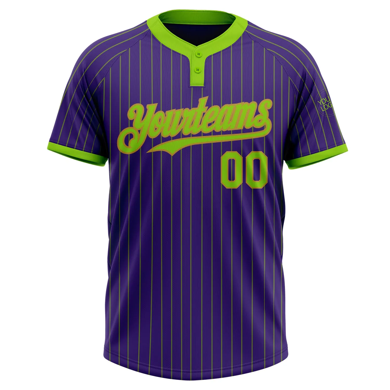 Custom Purple Neon Green Pinstripe Old Gold Two-Button Unisex Softball Jersey FansIdea
