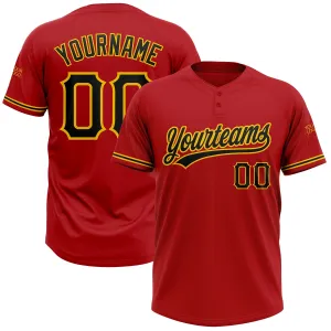 Custom Red Black-Yellow Two-Button Unisex Softball Jersey FansIdea
