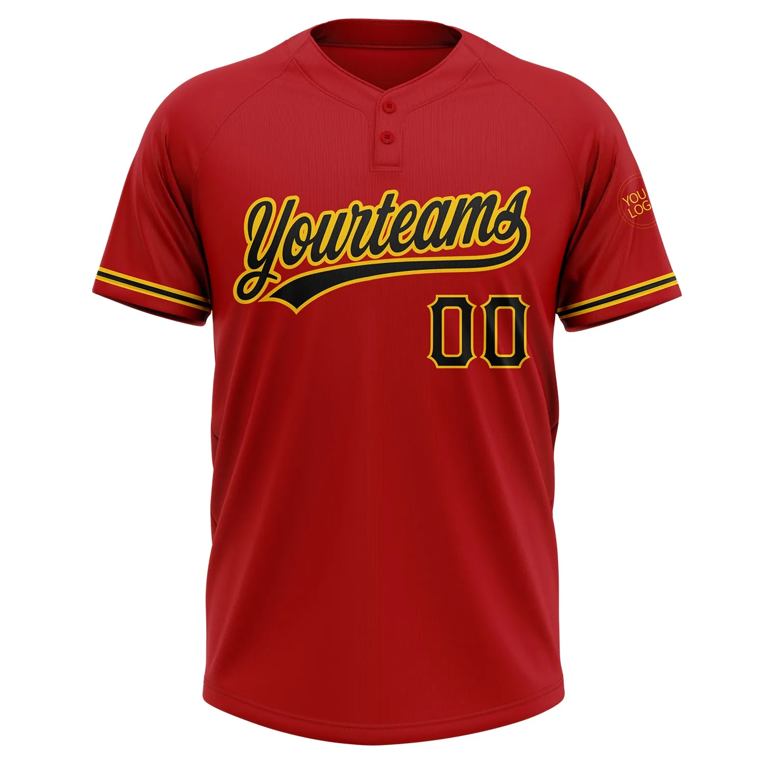 Custom Red Black-Yellow Two-Button Unisex Softball Jersey FansIdea