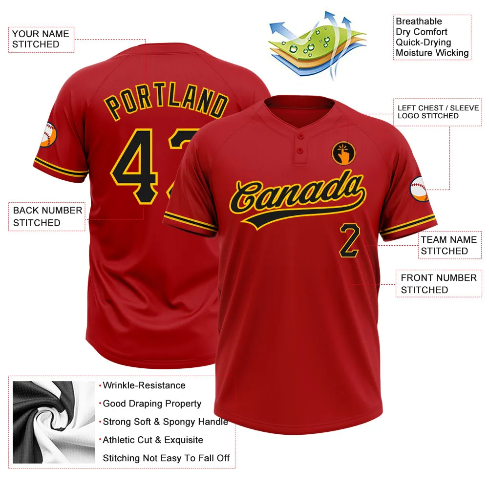 Custom Red Black-Yellow Two-Button Unisex Softball Jersey FansIdea