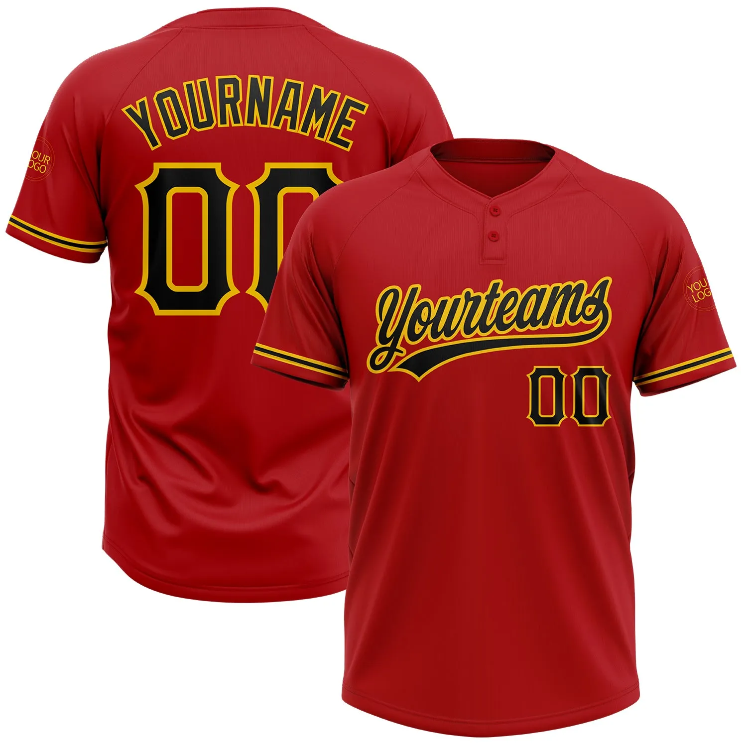 Custom Red Black-Yellow Two-Button Unisex Softball Jersey FansIdea
