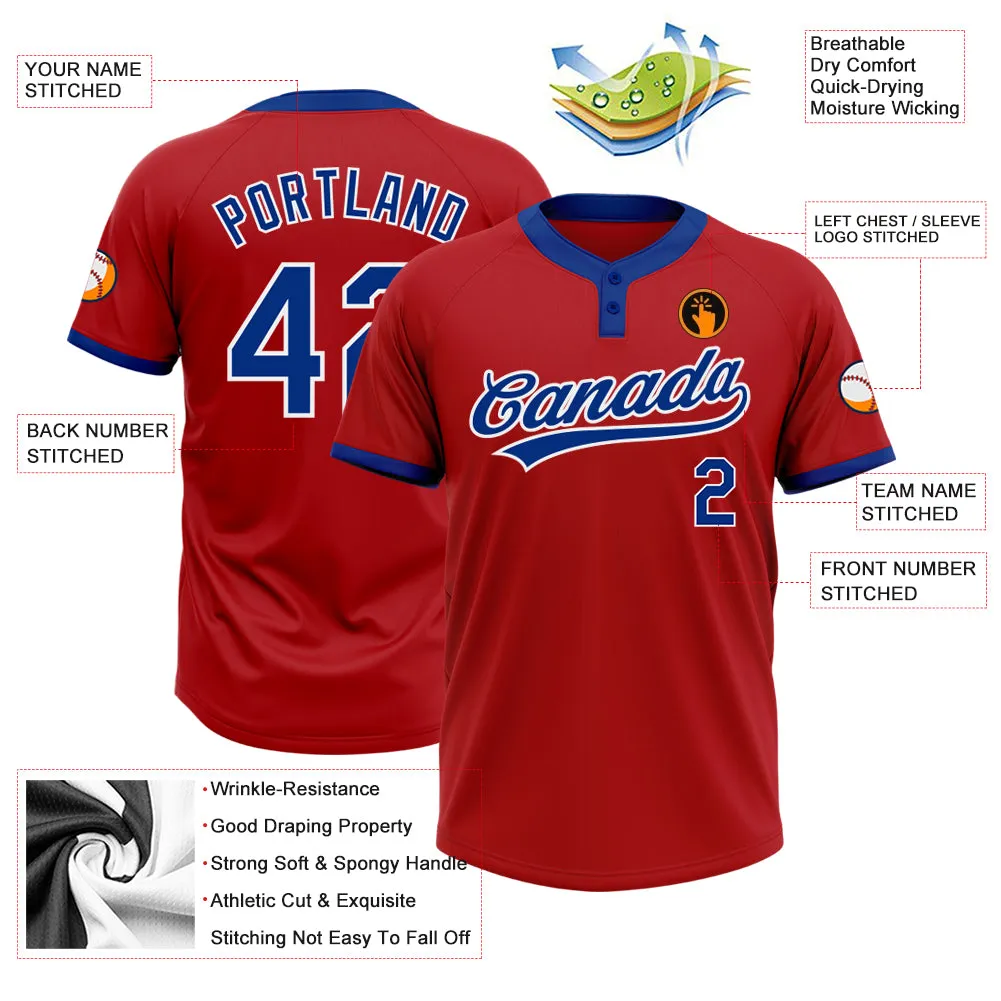 Custom Red Royal-White Two-Button Unisex Softball Jersey FansIdea