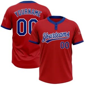 Custom Red Royal-White Two-Button Unisex Softball Jersey FansIdea