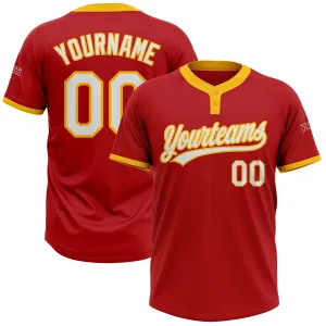 Custom Red White-Gold Two-Button Unisex Softball Jersey FansIdea