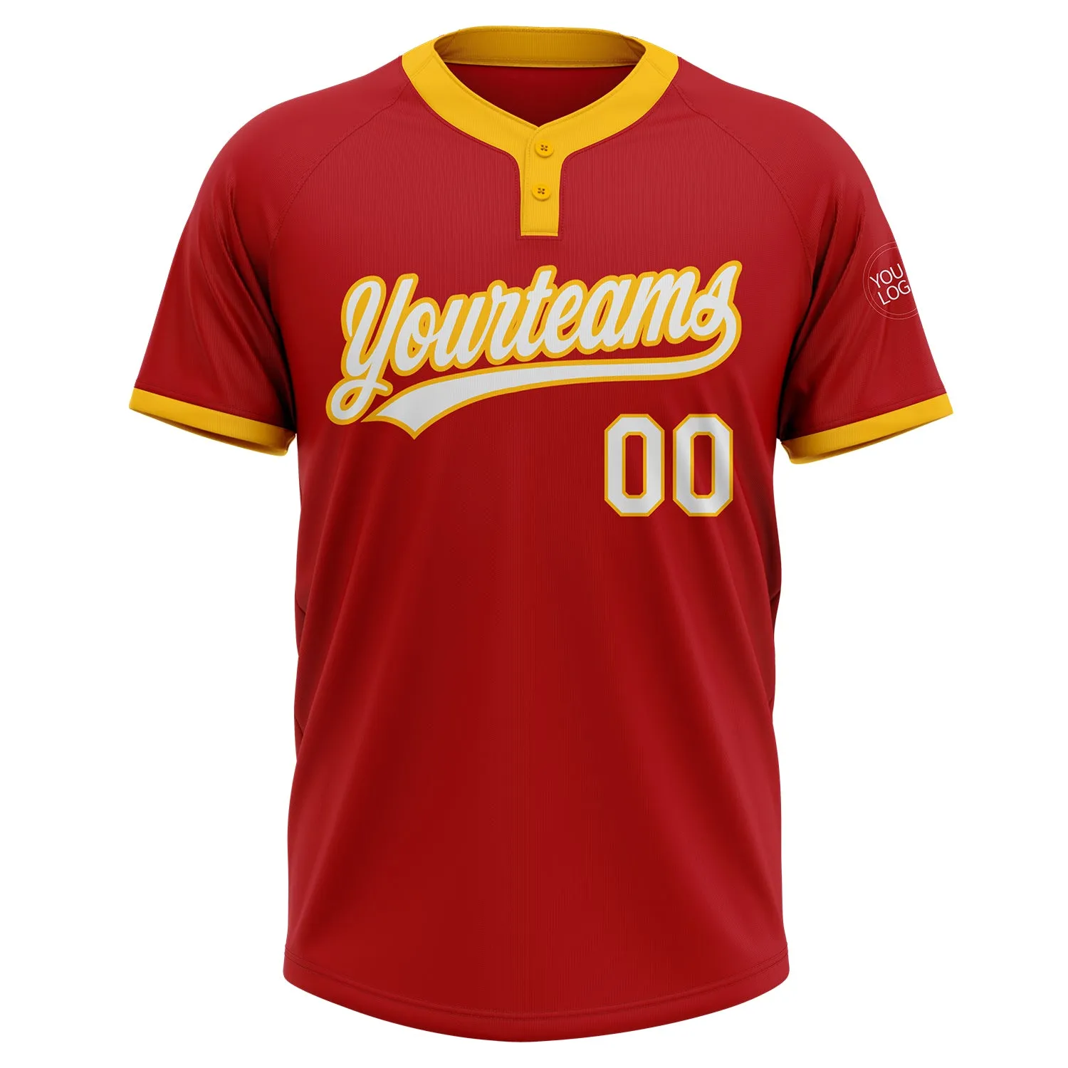 Custom Red White-Gold Two-Button Unisex Softball Jersey FansIdea