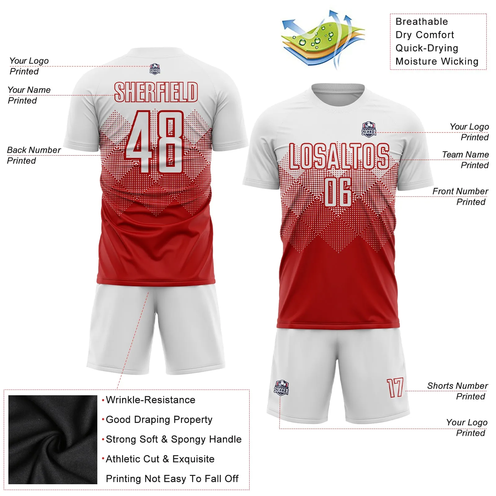 Custom Red White Sublimation Soccer Uniform Jersey FansIdea