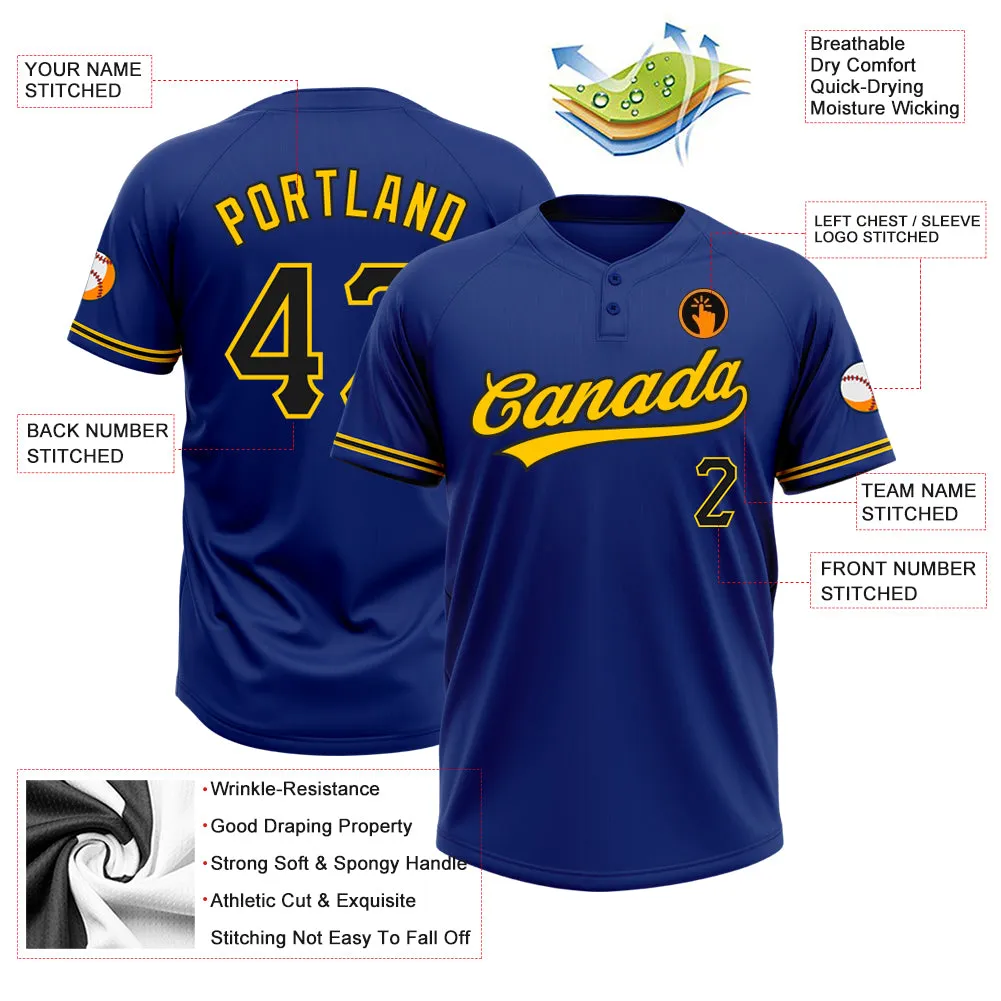 Custom Royal Black-Yellow Two-Button Unisex Softball Jersey FansIdea