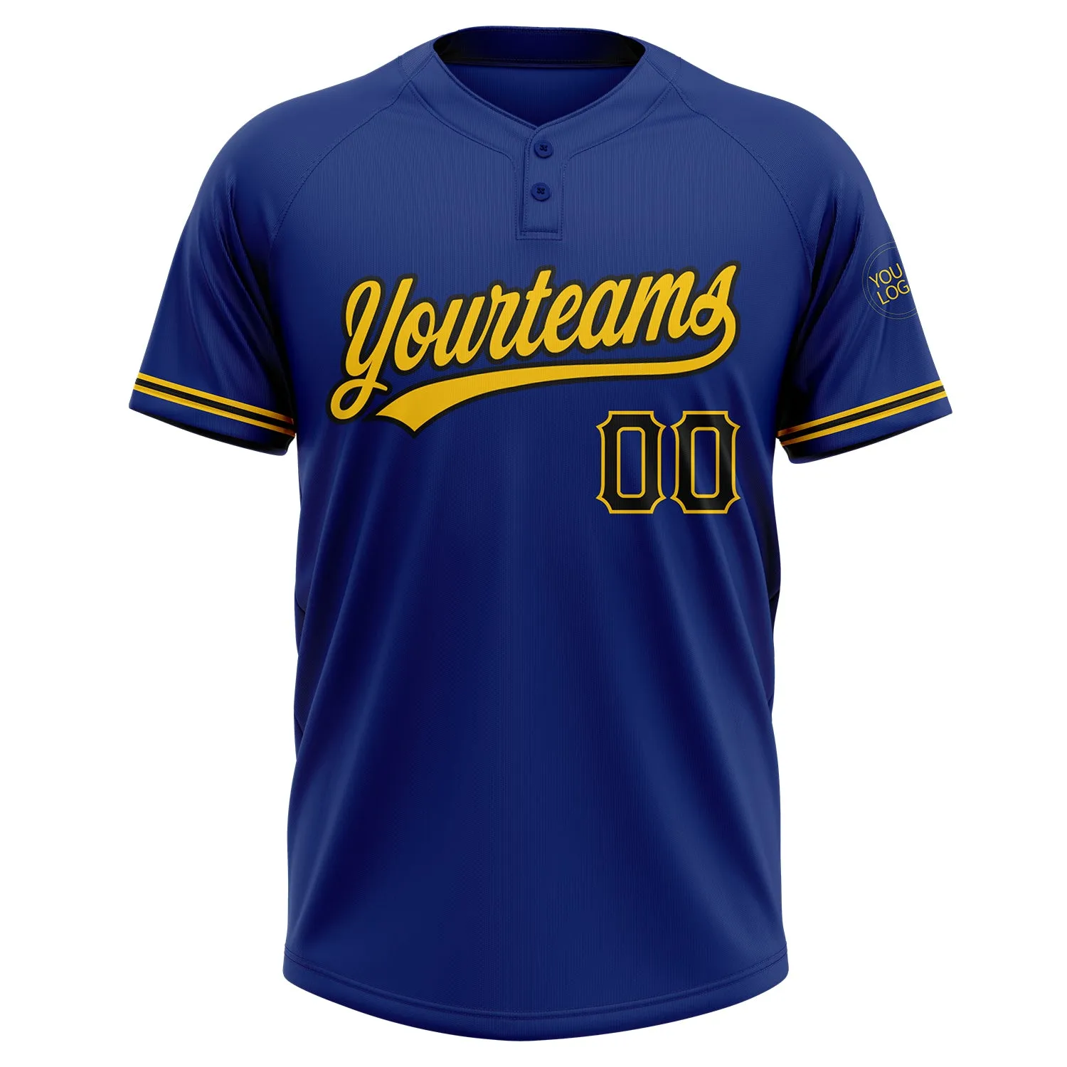 Custom Royal Black-Yellow Two-Button Unisex Softball Jersey FansIdea