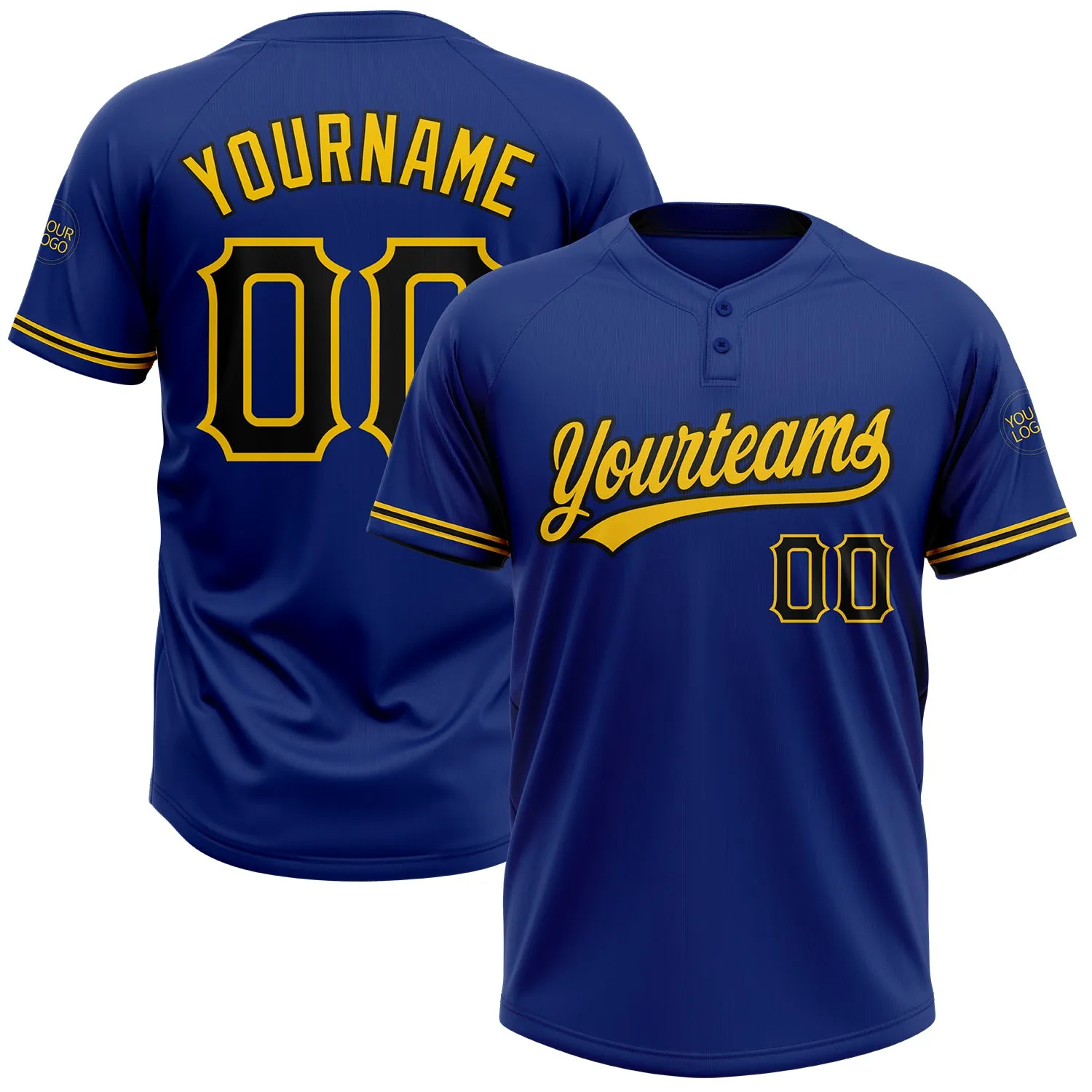 Custom Royal Black-Yellow Two-Button Unisex Softball Jersey FansIdea