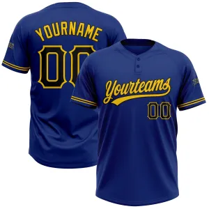 Custom Royal Black-Yellow Two-Button Unisex Softball Jersey FansIdea